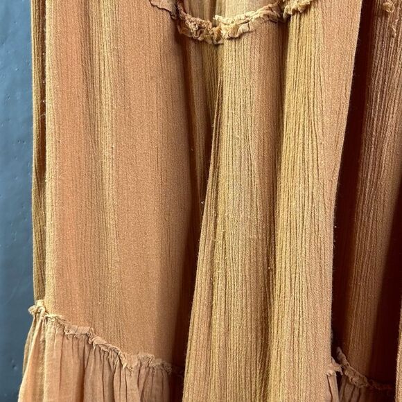 Free People In the Moment Dress M Mustard Yellow Oversized Tiered Boho Shift - Picture 7 of 13